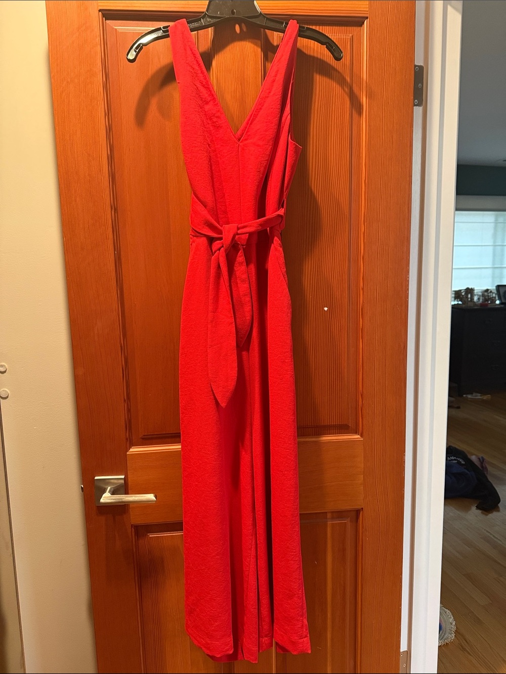 Aritzia Wilfred Red V-Neck jumpsuit with Waist Tie back cutout size small